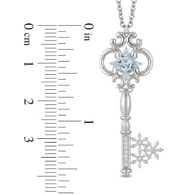 Previously Owned - Enchanted Disney Elsa 5.0mm Aquamarine and 0.085 CT. T.W. Diamond Pendant in Sterling Silver - 19"