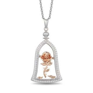 Previously Owned - Enchanted Disney Belle 0.18 CT. T.W. Diamond Rose Pendant in Sterling Silver and 10K Rose Gold - 19"