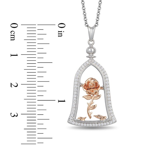 Previously Owned - Enchanted Disney Belle 0.18 CT. T.W. Diamond Rose Pendant in Sterling Silver and 10K Rose Gold - 19"