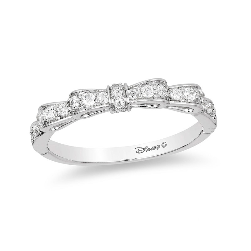 Previously Owned - Enchanted Disney Snow White 0.23 CT. T.W. Diamond Bow Wedding Band in 14K White Gold|Peoples Jewellers