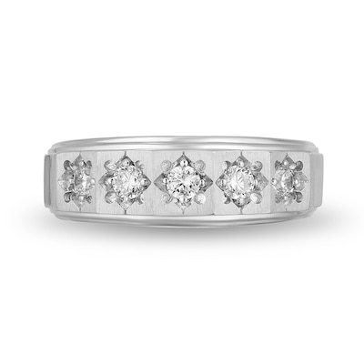 Previously Owned - Enchanted Disney Men's 0.50 CT. T.W. Diamond Five Stone Crown Wedding Band in 14K White Gold