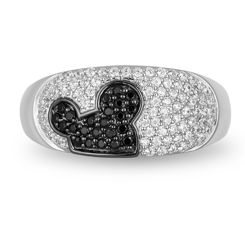 Previously Owned - Mickey Mouse & Minnie Mouse 0.45 CT. T.W. Enhanced Black and White Diamond Ring in Sterling Silver