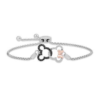 Previously Owned - Mickey Mouse & Minnie Mouse 0.18 CT. T.W. Diamond Bracelet in Sterling Silver and 10K Rose Gold