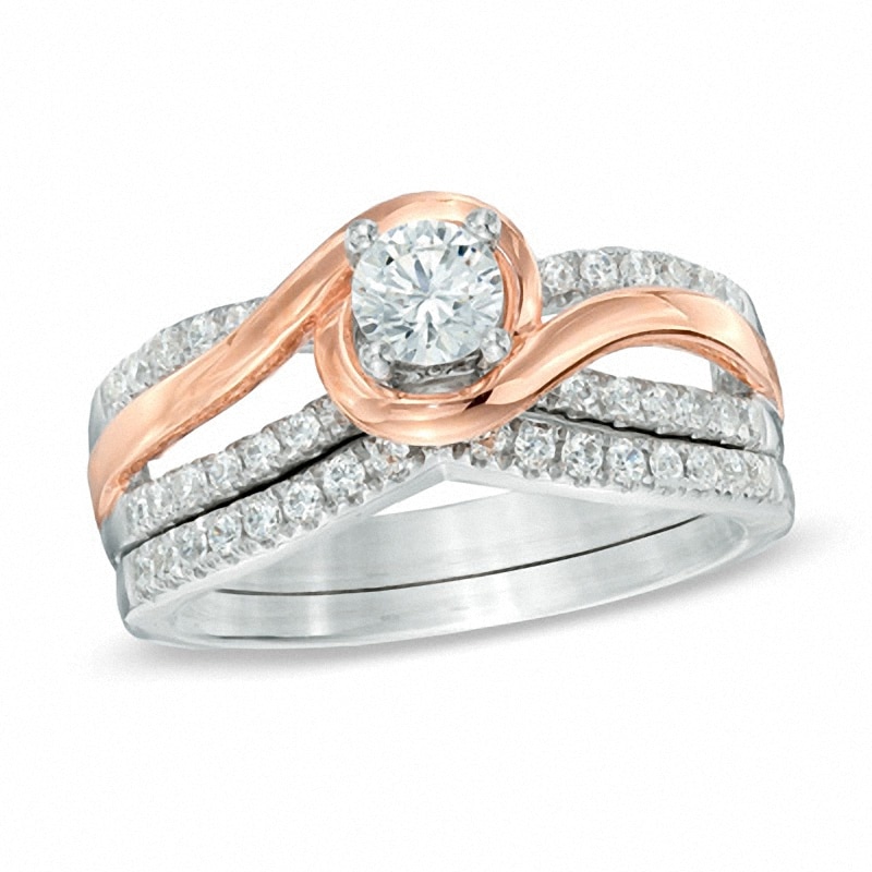 Previously Owned - 0.75 CT. T.W. Diamond Swirl Bridal Set in 14K Two-Tone Gold|Peoples Jewellers