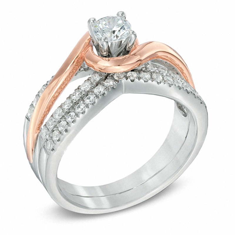 Previously Owned - 0.75 CT. T.W. Diamond Swirl Bridal Set in 14K Two-Tone Gold|Peoples Jewellers
