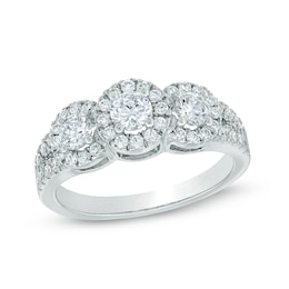 Previously Owned - 1.00 CT. T.W. Diamond Round Frame Engagement Ring in 14K White Gold (I/I1)