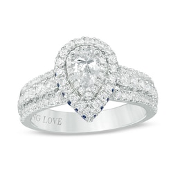 Previously Owned - Vera Wang Love Collection 0.95 CT. T.W. Pear-Shaped Diamond and Sapphire Ring in 14K White Gold
