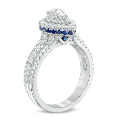 Previously Owned - Vera Wang Love Collection 0.95 CT. T.W. Pear-Shaped Diamond and Sapphire Ring in 14K White Gold