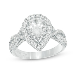 Previously Owned - Vera Wang Love Collection 1.58 CT. T.W. Pear-Shaped Diamond Double Frame Twist Engagement Ring in 14K White Gold