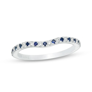 Previously Owned - Vera Wang Love Collection Blue Sapphire and 0.07 CT. T.W. Diamond Wedding Band in 14K White Gold