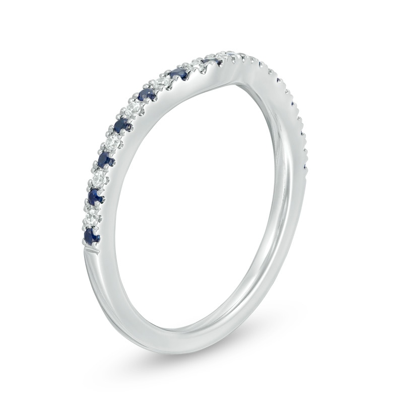 Previously Owned - Vera Wang Love Collection Blue Sapphire and 0.07 CT. T.W. Diamond Wedding Band in 14K White Gold