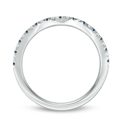 Previously Owned - Vera Wang Love Collection Blue Sapphire and 0.07 CT. T.W. Diamond Wedding Band in 14K White Gold