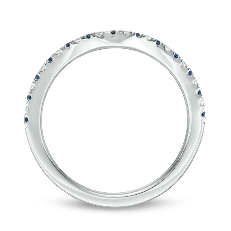 Previously Owned - Vera Wang Love Collection Blue Sapphire and 0.07 CT. T.W. Diamond Wedding Band in 14K White Gold|Peoples Jewellers
