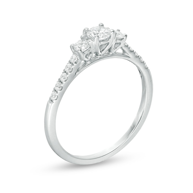 Main Image 2 of Previously Owned - 0.46 CT. T.W. Diamond Past Present Future® Engagement Ring in 10K White Gold