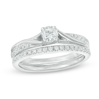 Previously Owned - 0.45 CT. T.W. Diamond Bypass Bridal Set in 10K White Gold