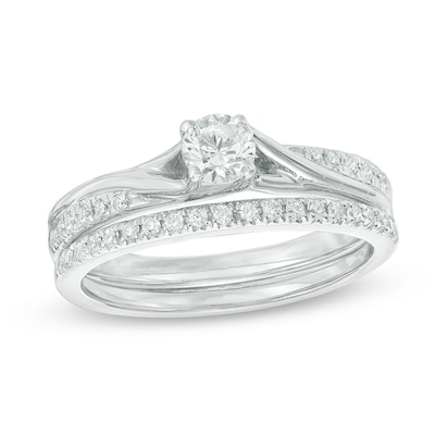 Previously Owned - 0.45 CT. T.W. Diamond Bypass Bridal Set in 10K White Gold