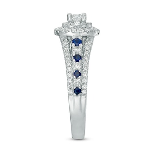 Previously Owned - Vera Wang Love Collection 0.87 CT. T.W. Diamond and Blue Sapphire Double Frame Engagement Ring