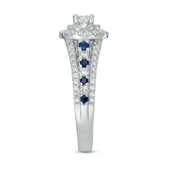 Previously Owned - Vera Wang Love Collection 0.87 CT. T.W. Diamond and Blue Sapphire Double Frame Engagement Ring