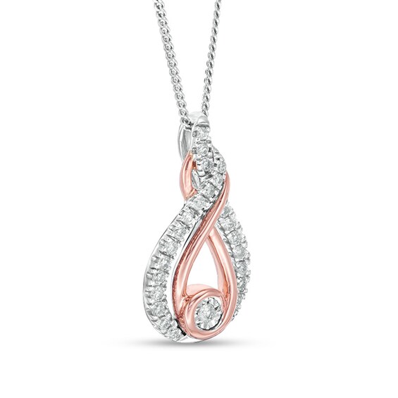 Previously Owned - Interwoven™ 0.16 CT. T.W. Diamond Pendant in Sterling Silver and 10K Rose Gold - 19"