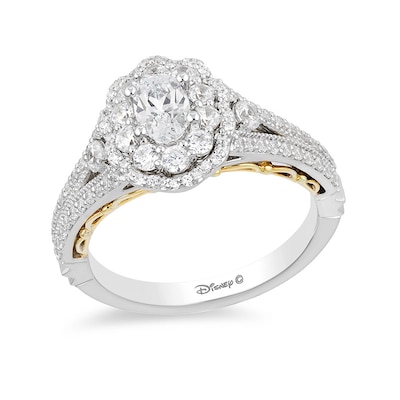 Previously Owned - Enchanted Disney Belle 1.23 CT. T.W. Oval Diamond Double Frame Engagement Ring in 14K Two-Tone Gold