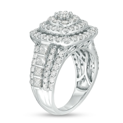 Previously Owned - 2.95 CT. T.W. Diamond Triple Frame Multi-Row Engagement Ring in 10K White Gold