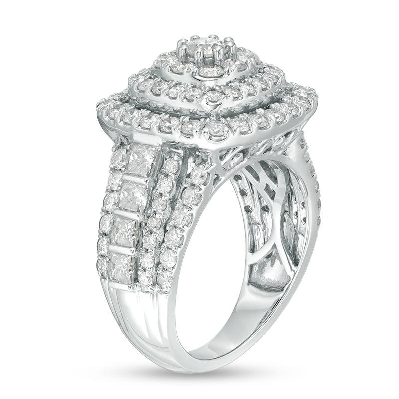 Previously Owned - 2.95 CT. T.W. Diamond Triple Frame Multi-Row Engagement Ring in 10K White Gold|Peoples Jewellers