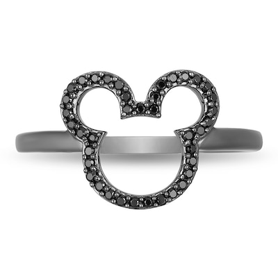 Previously Owned - Mickey Mouse & Minnie Mouse 0.148 CT. T.W. Enhanced Black Diamond Ring in Sterling Silver