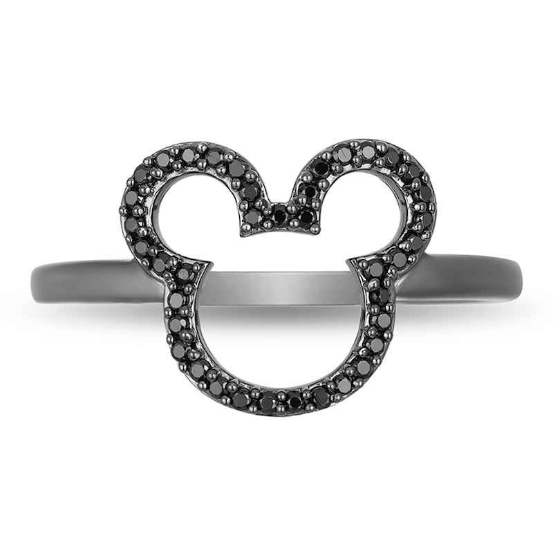 Previously Owned - Mickey Mouse & Minnie Mouse 0.148 CT. T.W. Enhanced Black Diamond Ring in Sterling Silver
