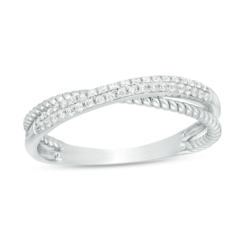 Previously Owned - 0.12 CT. T.W. Diamond Twist Crossover Ring in 10K White Gold|Peoples Jewellers