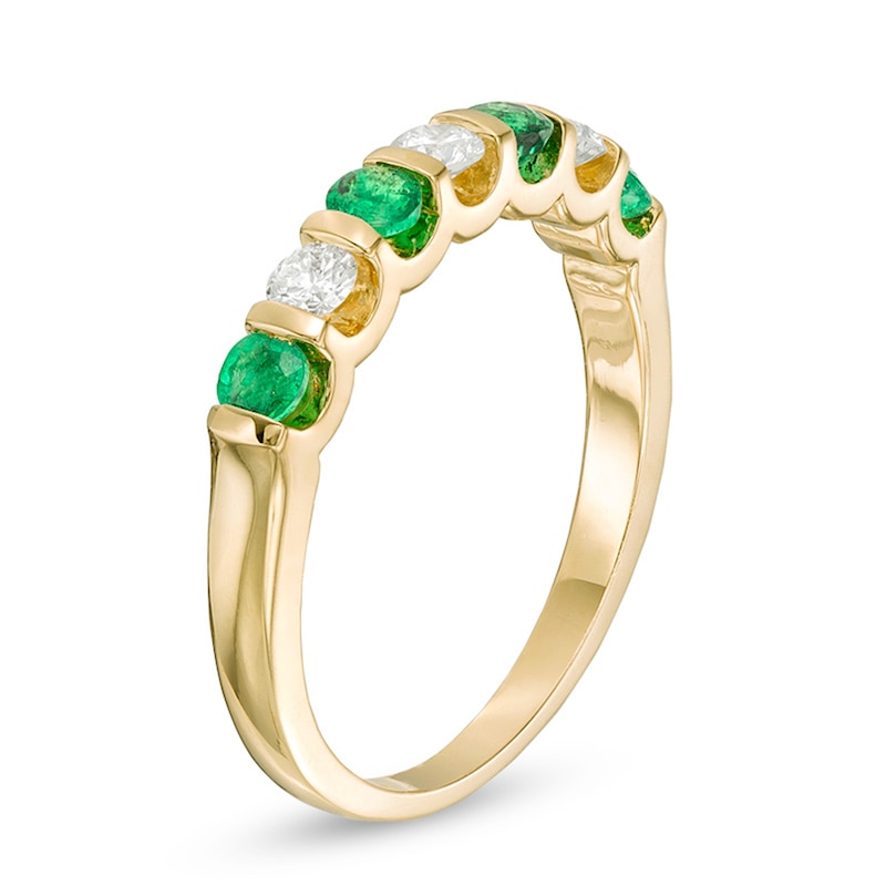 Previously Owned - EFFY™ Collection Emerald and 0.23 CT. T.W. Diamond Alternating Stackable Ring in 14K Gold|Peoples Jewellers