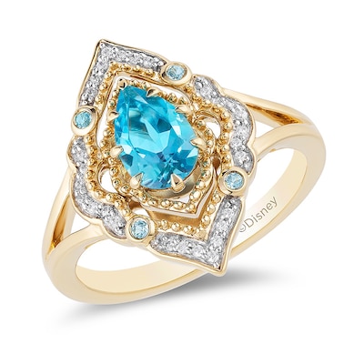 Previously Owned - Enchanted Disney Aladdin Swiss Blue Topaz and 0.089 CT. T.W. Diamond Arabesque Frame Ring in 10K Gold