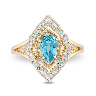 Previously Owned - Enchanted Disney Aladdin Swiss Blue Topaz and 0.089 CT. T.W. Diamond Arabesque Frame Ring in 10K Gold