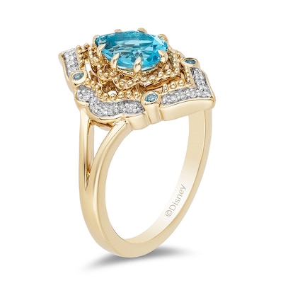 Previously Owned - Enchanted Disney Aladdin Swiss Blue Topaz and 0.089 CT. T.W. Diamond Arabesque Frame Ring in 10K Gold