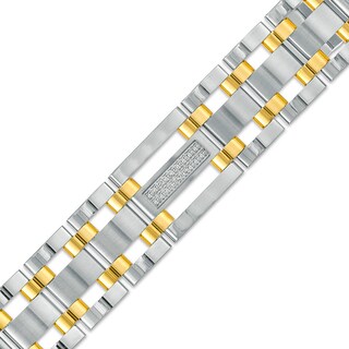 Previously Owned - Men's 0.27 CT. T.W. Diamond Triple Row Link Bracelet in Stainless Steel and Yellow IP - 8.75"