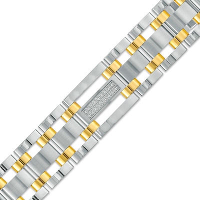 Previously Owned - Men's 0.27 CT. T.W. Diamond Triple Row Link Bracelet in Stainless Steel and Yellow IP - 8.75"