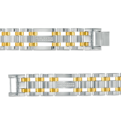 Previously Owned - Men's 0.27 CT. T.W. Diamond Triple Row Link Bracelet in Stainless Steel and Yellow IP - 8.75"