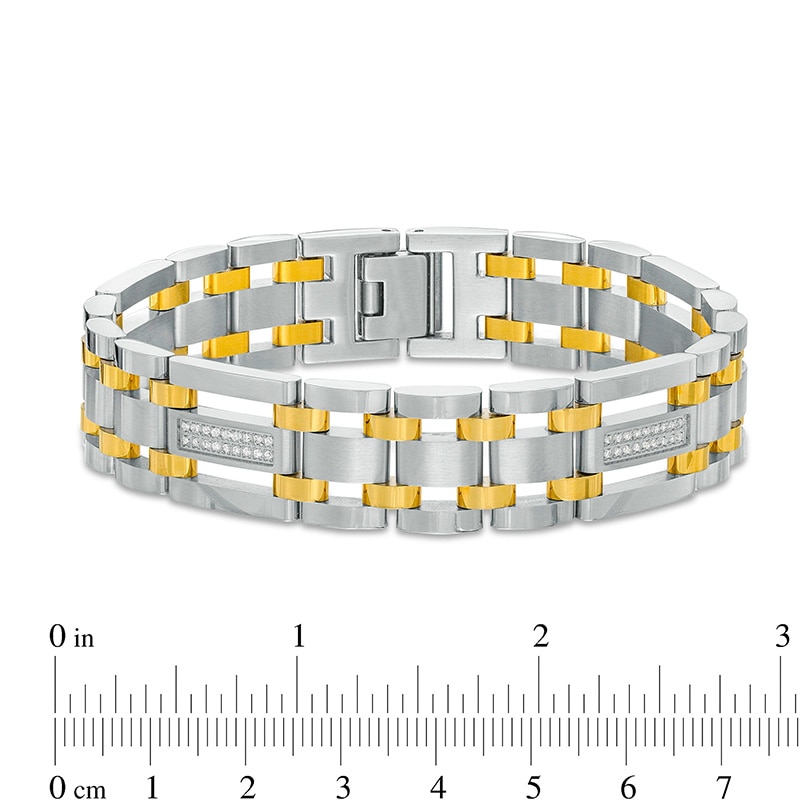 Previously Owned - Men's 0.27 CT. T.W. Diamond Triple Row Link Bracelet in Stainless Steel and Yellow IP - 8.75"