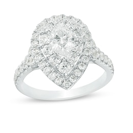 Previously Owned - 1.75 CT. T.W. Pear-Shaped Diamond Double Frame Bridal Set in 14K White Gold (I/I1)