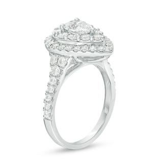 Previously Owned - 1.75 CT. T.W. Pear-Shaped Diamond Double Frame Bridal Set in 14K White Gold (I/I1)