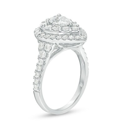 Previously Owned - 1.75 CT. T.W. Pear-Shaped Diamond Double Frame Bridal Set in 14K White Gold (I/I1)