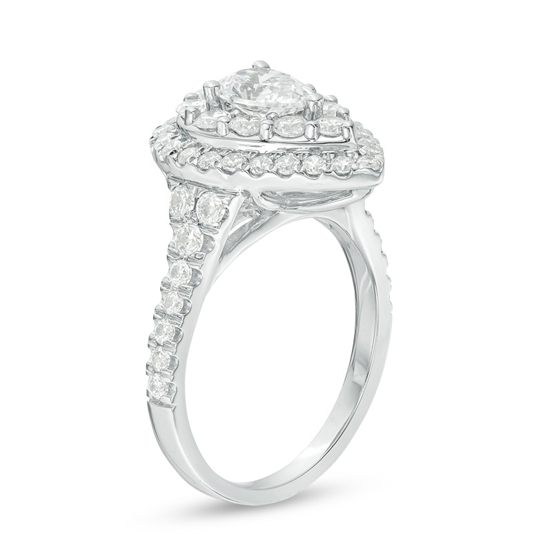 Previously Owned - 1.75 CT. T.W. Pear-Shaped Diamond Double Frame Bridal Set in 14K White Gold (I/I1)|Peoples Jewellers