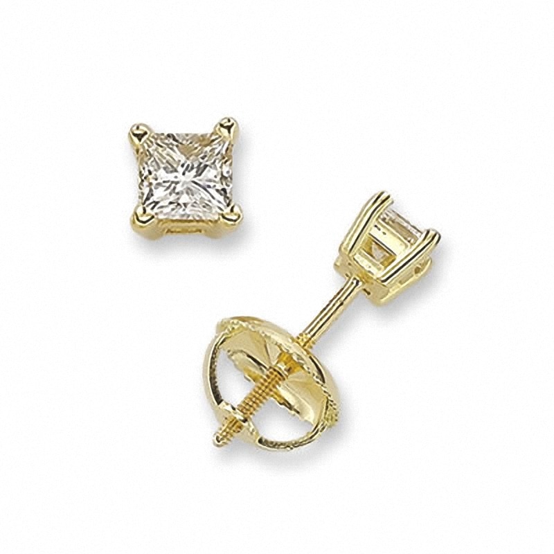 Previously Owned - 0.45 CT. T.W. Square-Cut Diamond Solitaire Stud Earrings in 14K Gold|Peoples Jewellers