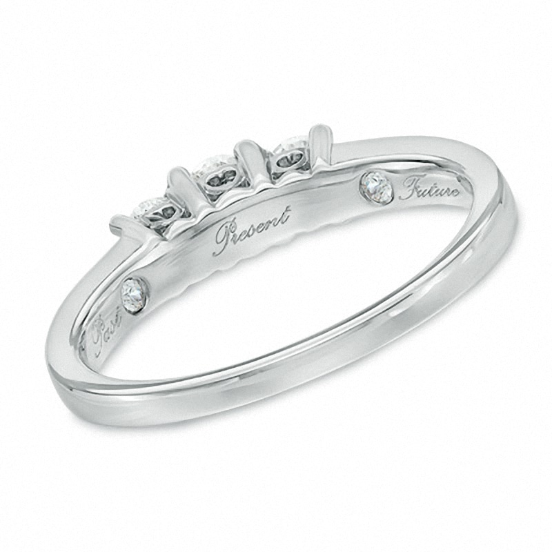 Main Image 3 of Previously Owned - 1.00 CT. T.W. Diamond Three Stone Past Present Future Engagement Ring in 14K White Gold