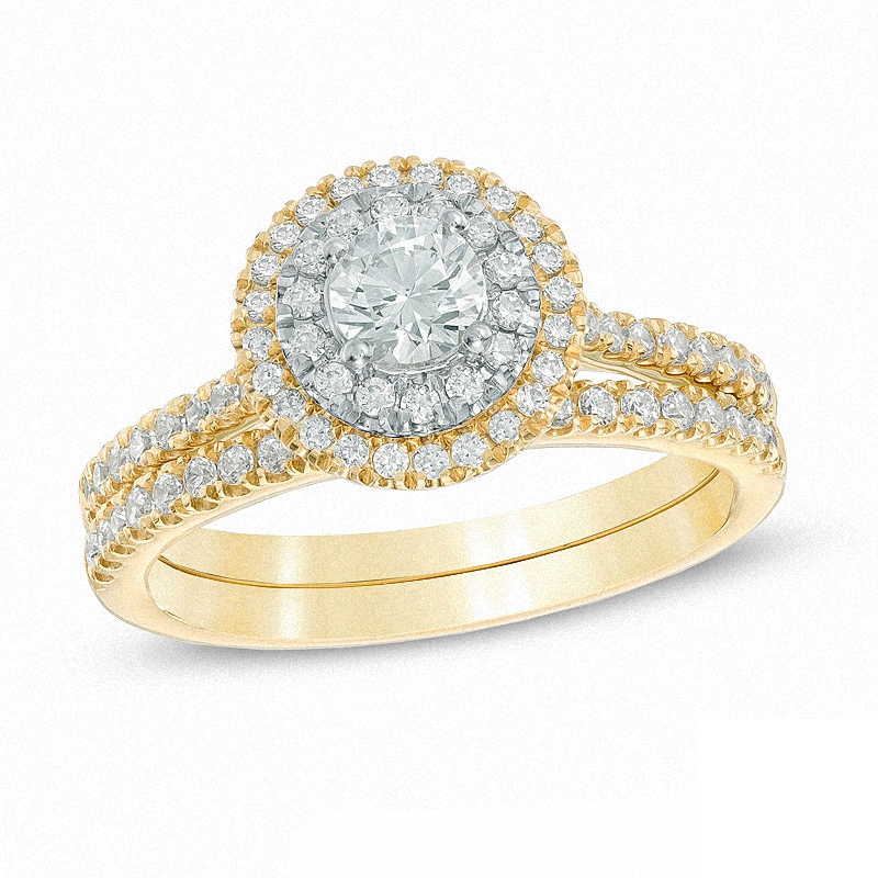 Main Image 1 of Previously Owned -  0.85 CT. T.W. Diamond Double Frame Bridal Set in 14K Gold (I/I1)