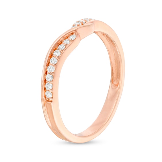 Previously Owned - 0.15 CT. T.W. Diamond Twist Shank Contour Anniversary Ring in 14K Rose Gold