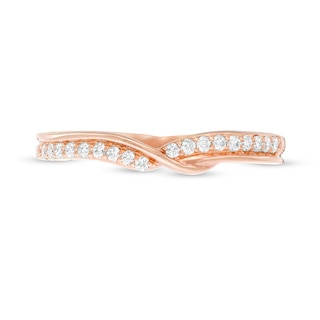 Previously Owned - 0.15 CT. T.W. Diamond Twist Shank Contour Anniversary Ring in 14K Rose Gold