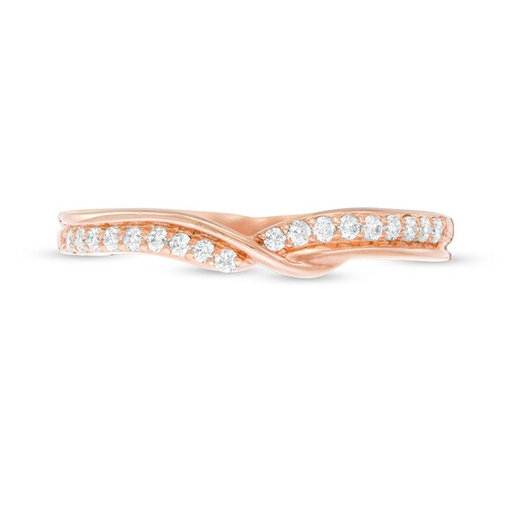 Previously Owned - 0.15 CT. T.W. Diamond Twist Shank Contour Anniversary Ring in 14K Rose Gold