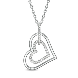 Previously Owned - Vera Wang Love Collection 0.15 CT. T.W. Diamond Interlocking Heart Necklace in Sterling Silver - 19&quot;