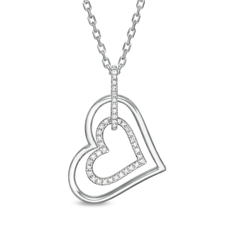 Previously Owned - Vera Wang Love Collection 0.15 CT. T.W. Diamond Interlocking Heart Necklace in Sterling Silver - 19"