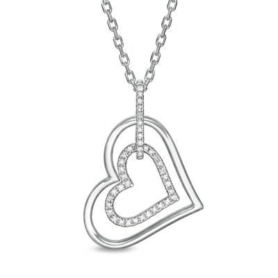 Previously Owned - Vera Wang Love Collection 0.15 CT. T.W. Diamond Interlocking Heart Necklace in Sterling Silver - 19"